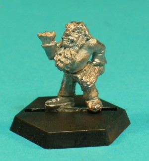 Pose 1. This figure stands in a threatening pose, shaking his right fist in anger and holding a large wooden club in his left hand. His slotta-tab is marked 'Dwarf'.